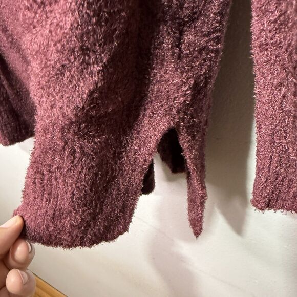 Rachel Zoe Cardigan Sweater Open Front Burgundy Plush Boucle Knit Soft Size L - Picture 8 of 11